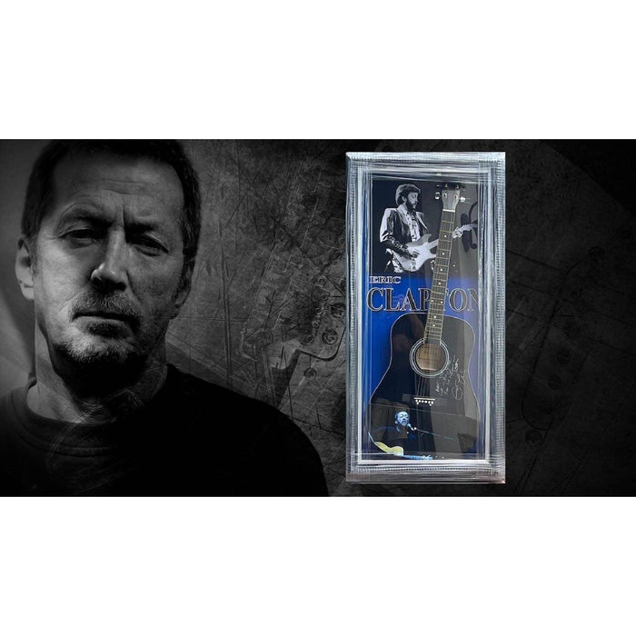 Eric Clapton full size acoustic guitar signed with proof and museum quality frame 21x46 inches