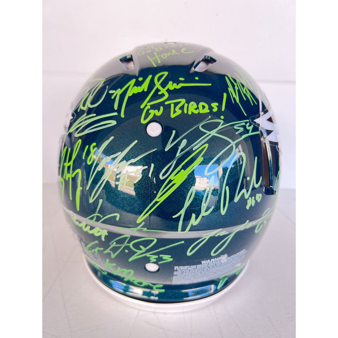 Saquon Barkley, AJ Brown, Jalen Hurts 2024 Philadelphia Eagles Riddell full size helmet 40 sigs signed with photo proof