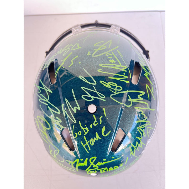 Saquon Barkley, AJ Brown, Jalen Hurts 2024 Philadelphia Eagles Riddell full size helmet 40 sigs signed with photo proof