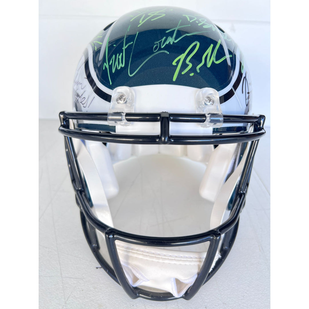 Saquon Barkley, AJ Brown, Jalen Hurts 2024 Philadelphia Eagles Riddell full size helmet 40 sigs signed with photo proof