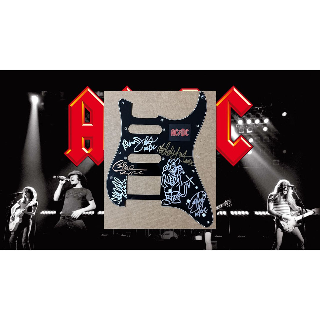 ACDC Angus Young Malcolm Young Brian Johnson Cliff Williams Phil Rudd electric guitar pickguard signed with proof