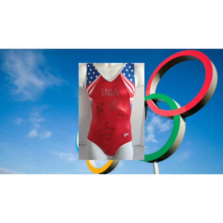 Simone Biles, Suni Lee, Jordan Chiles, Jade Carey 2024 USA Gold Medalists team signed USA leotard with proof