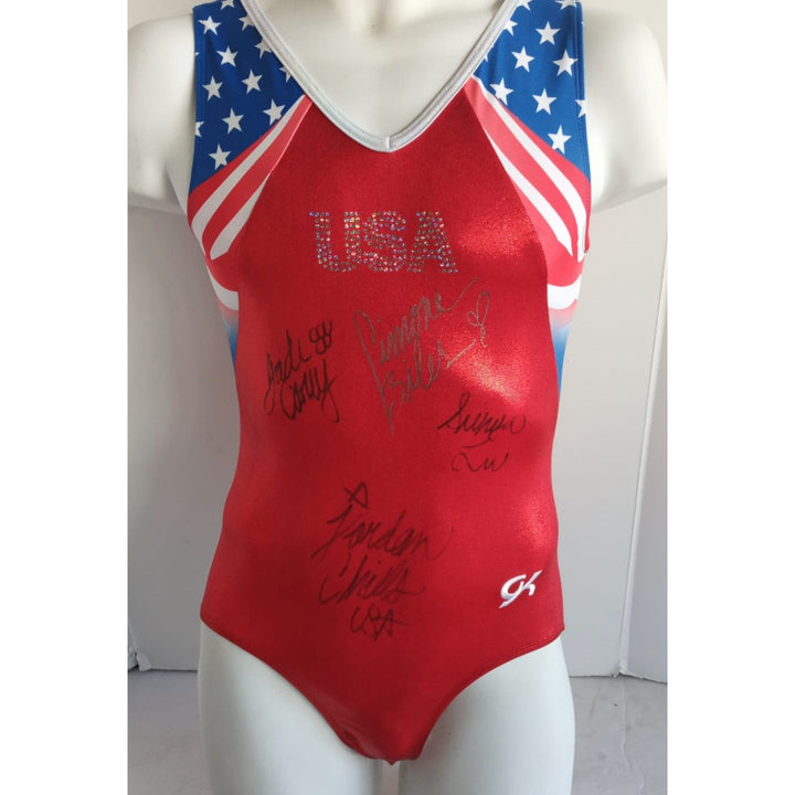 Simone Biles, Suni Lee, Jordan Chiles, Jade Carey 2024 USA Gold Medalists team signed USA leotard with proof