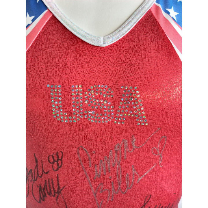 Simone Biles, Suni Lee, Jordan Chiles, Jade Carey 2024 USA Gold Medalists team signed USA leotard with proof