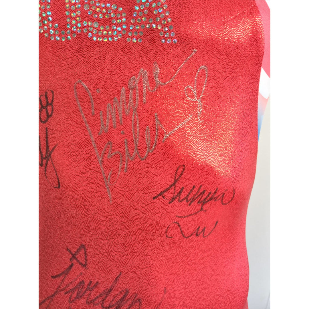 Simone Biles, Suni Lee, Jordan Chiles, Jade Carey 2024 USA Gold Medalists team signed USA leotard with proof