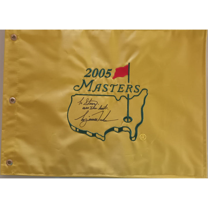 Tiger Woods "To Steve all the best" 2005 Masters Golf pin flag signed with proof