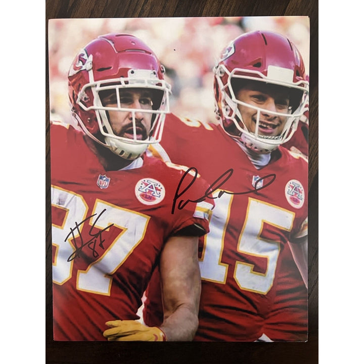 Travis Kelce Patrick Mahomes vintage Kansas City Chiefs 8x10 signed with proof