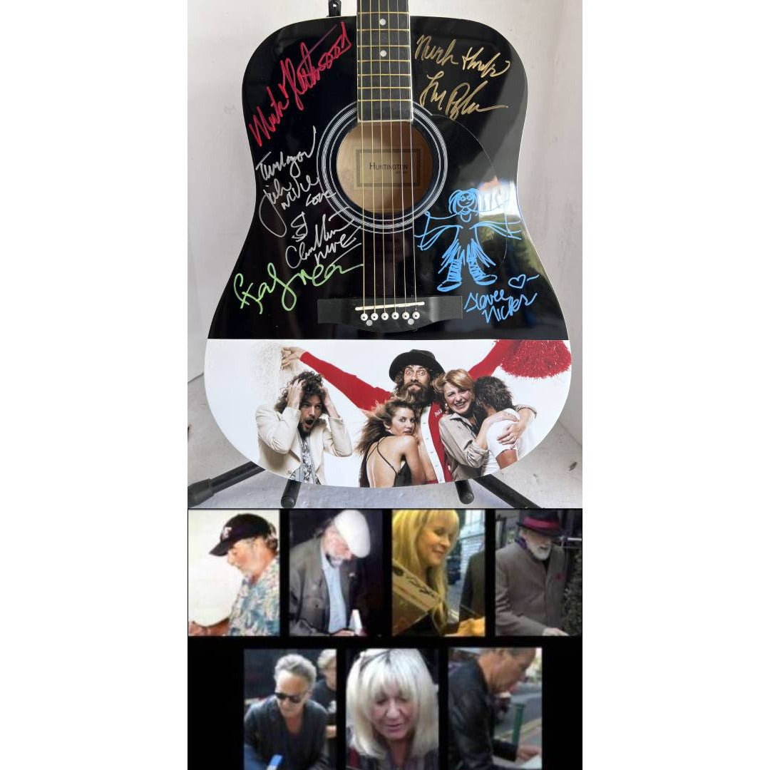 Fleetwood Mac Stevie Nicks Peter Green Mick Fleetwood John and Christy McVie Lindsay Buckingham  full size acoustic guitar signed with proof