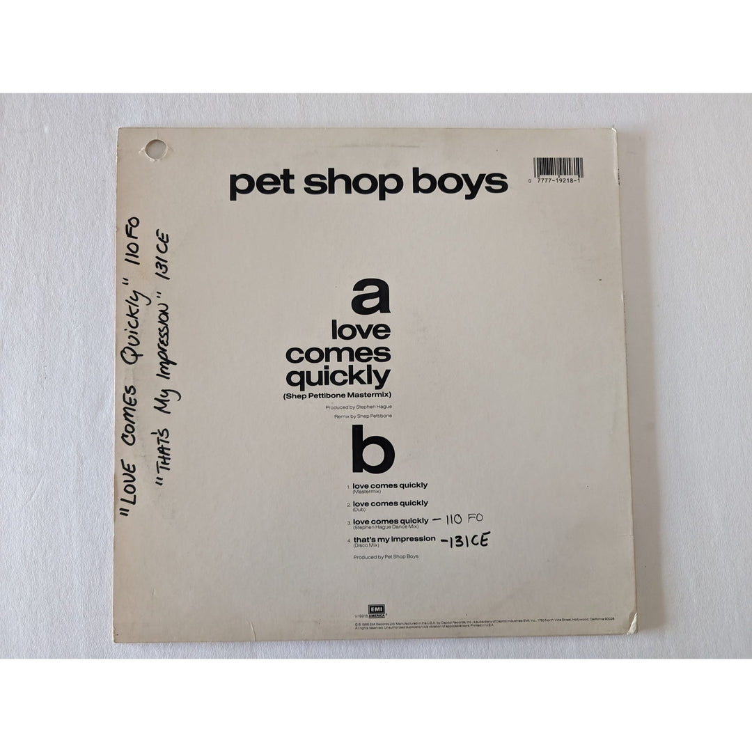 The Pet Shop Boys Neil Tennant and Chris Lowe, "Love Come Quickly" LP signed with proof