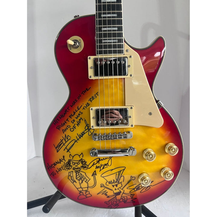 Keith Richards inscribed Angus Young with Sketch Saul Hudson "Slash" GNR signed with Sketch One of a Kind Les Paul electric guitar signed