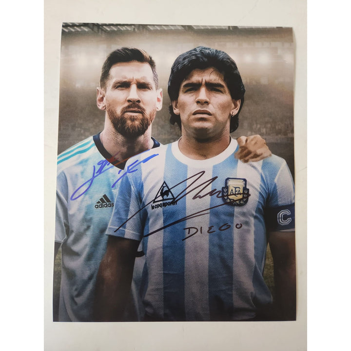 Lionel Messi Diego Maradona Argentina soccer Legends 8x10 photo signed with proof