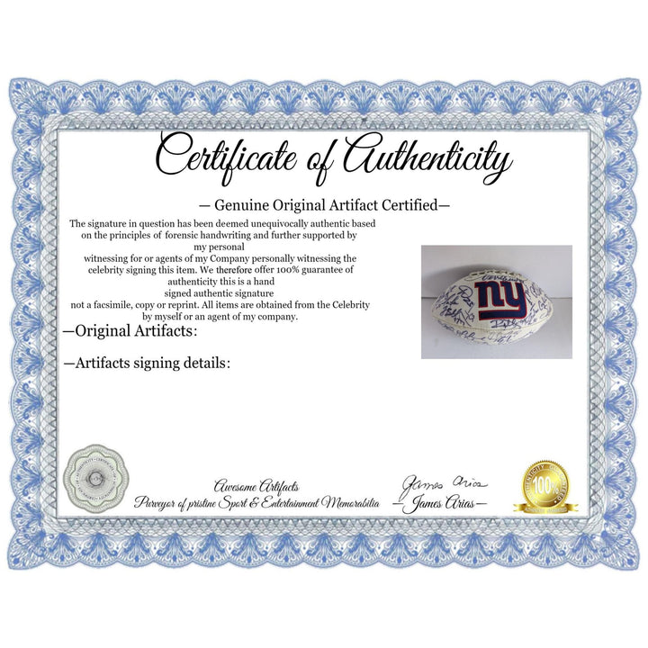 New York Giants Eli Manning Michael Strahan Tom Coughlin Super Bowl champions team signed football