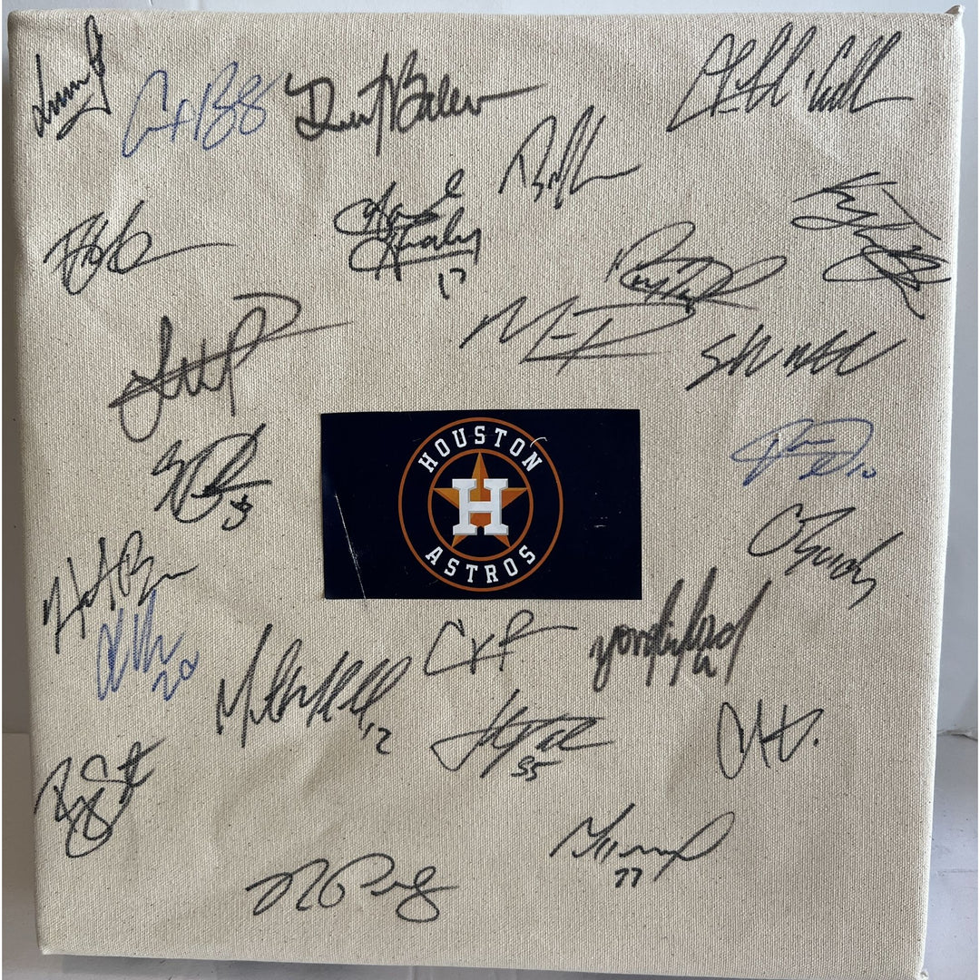 Houston Astros 2023 World Series champions team signed base Yordan Alvarez Jose Altuve Lance Bregman Justin Verlander with proof