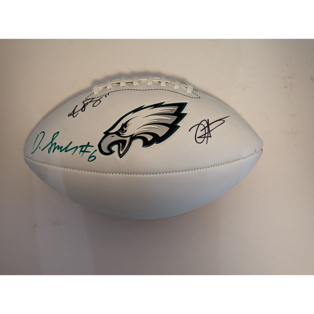 Philadelphia Eagles Jalen hurts Devanta Smith and AJ Brown full size football signed with proof