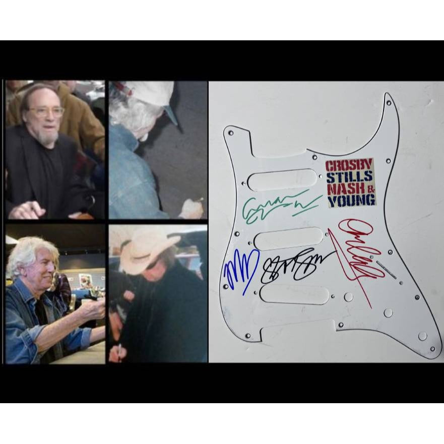 csny David Crosby Neil Young Graham Nash Stephen Stills  Stratocaster electric pickguard signed with proof