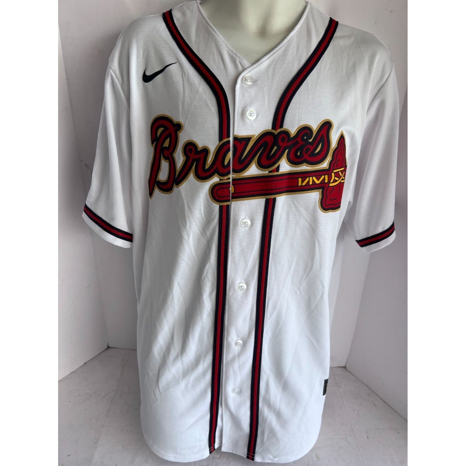 Braves Jersey Majestic MLB Red Button Down Shirt good Acuna Jr Baseball Size 48