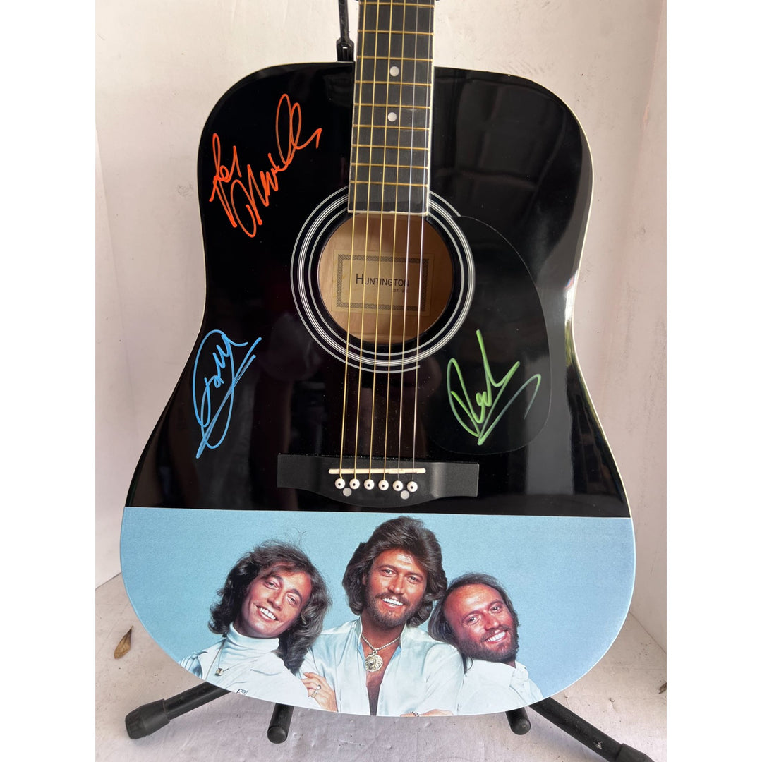 Barry, Robin and Maurice Gibb the Bee Gees  39' acoustic guitar signed with proof