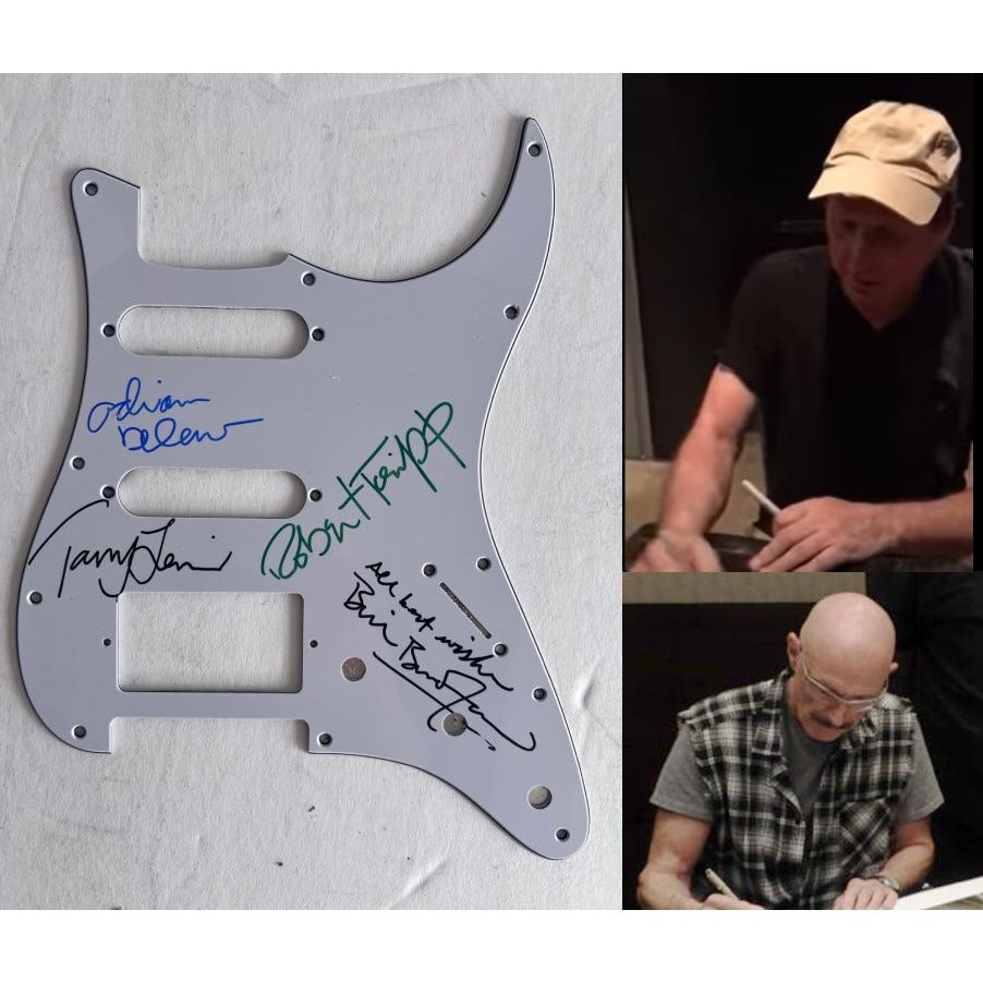 King Crimson Robert Fripp Tony Levin Adrian Belew Bill Bruford Fender Stratocaster electric guitar pick card signed with proof