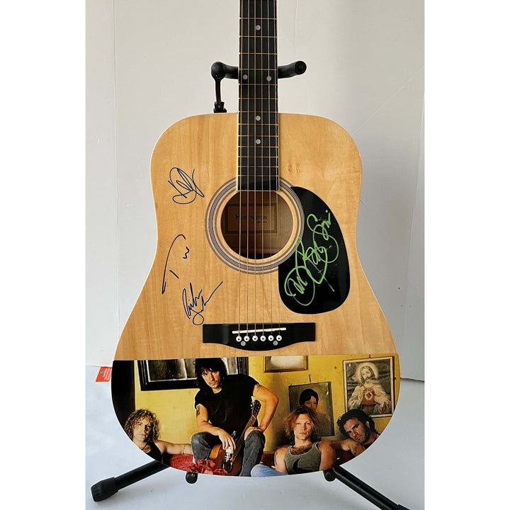 John Bon Jovi Richie Sambora Tico Torres David Bryan Bon Jovi one of a kind 39' acoustic guitar signed with proof