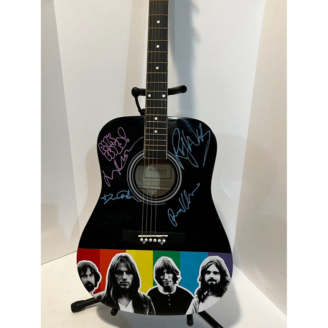 Pink Floyd David Gilmour, Roger Waters, Nick Mason and Richard Wright signed  full size acoustic guitar with proof