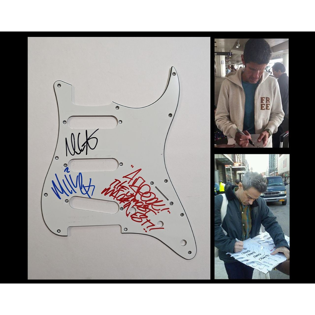 Adam Horowitz ''AD-Rock'', Michael ''Mike D'' Diamond, Adam ''MCA'' Yauch,  the Beastie Boys pick guard signed with proof