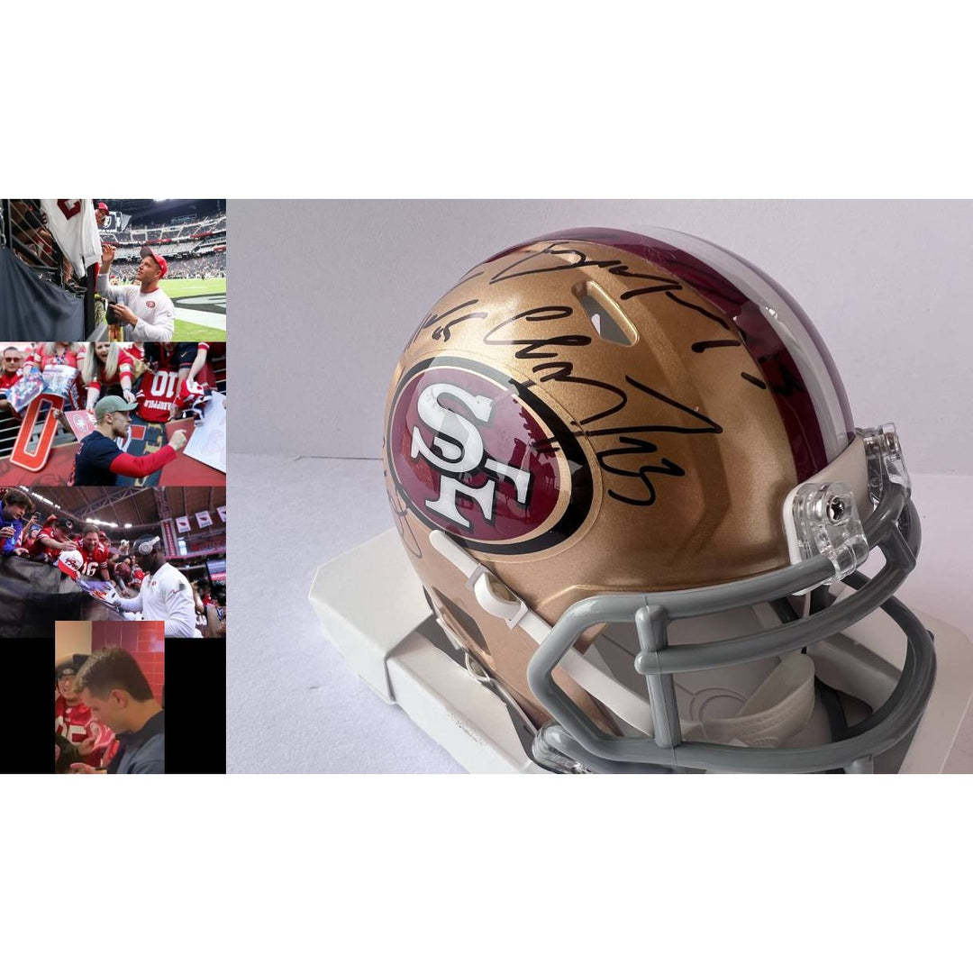 San Francisco 49ers Deebo Samuel George Kittle Christian McCaffrey Brock Purdy mini helmet signed with proof