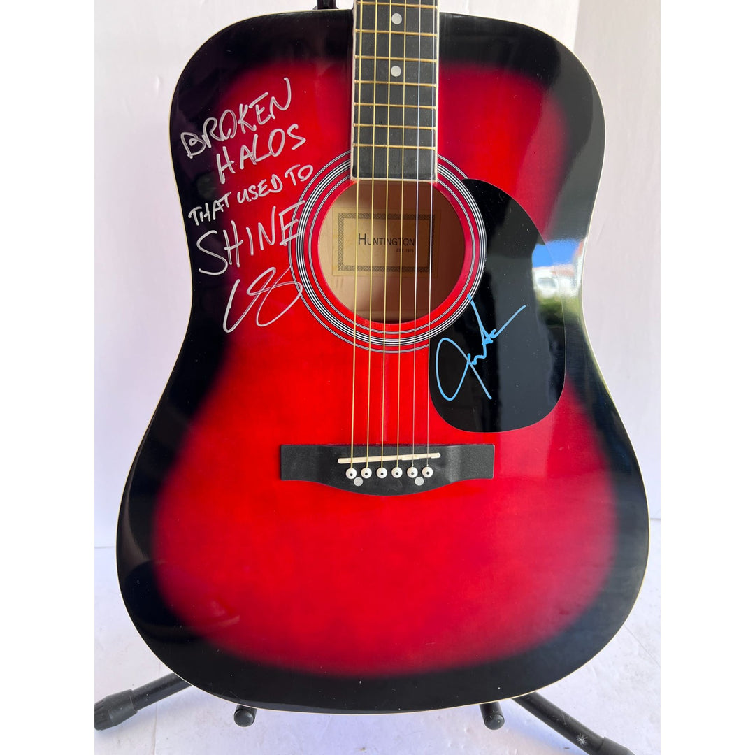 Chris Stapleton signed and inscribed broken Halos that used to shine with Justin Timberlake full size acoustic guitar signed with proof