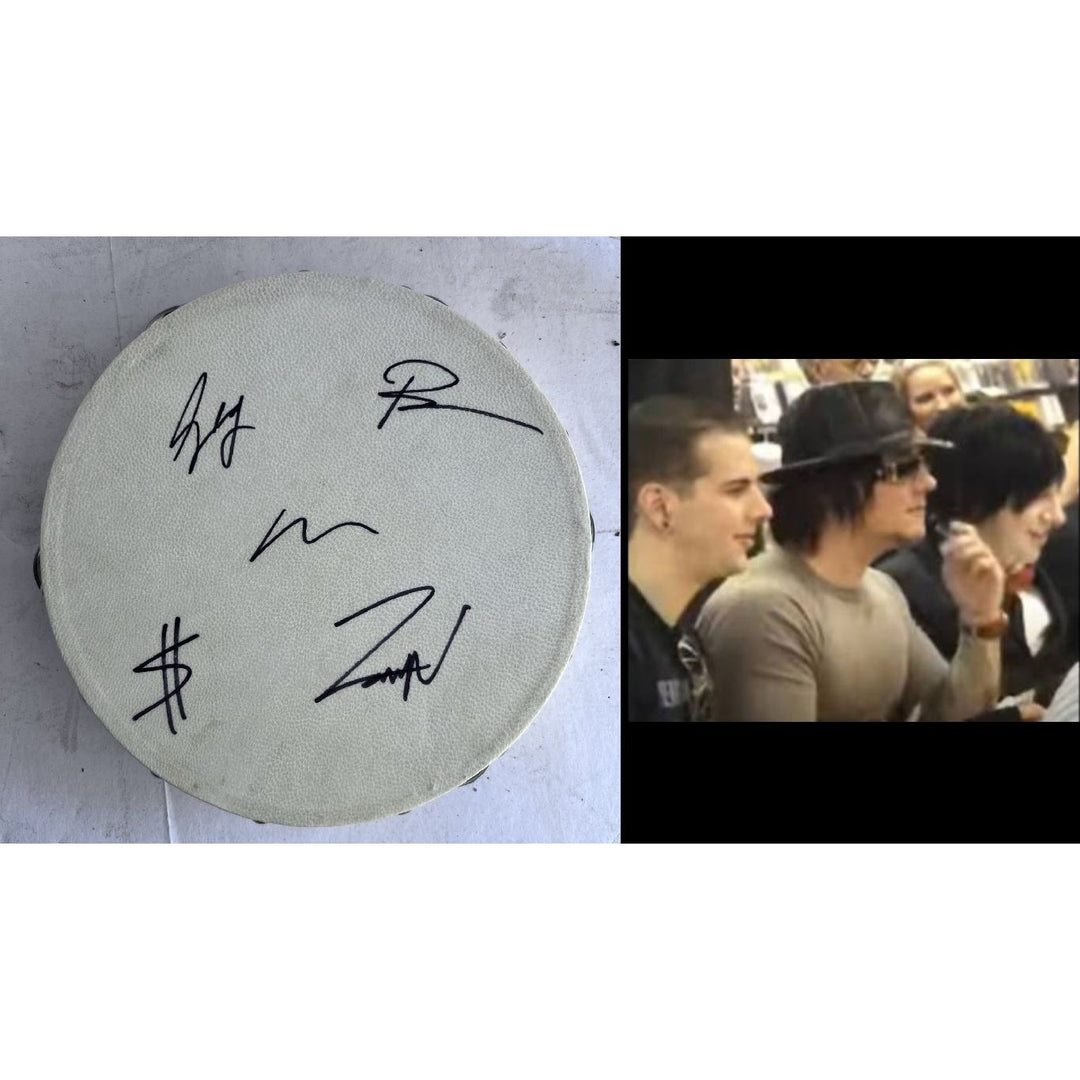 Avenged Sevenfold M. Shadows, Zacky Vengeance, Synyster Gates, Johnny Christ, Brooks Wackerman tambourine signed with proof