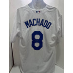 Load image into Gallery viewer, Manny Machado Los Angeles Dodgers Size 52 game model embroidered jersey signed with proof
