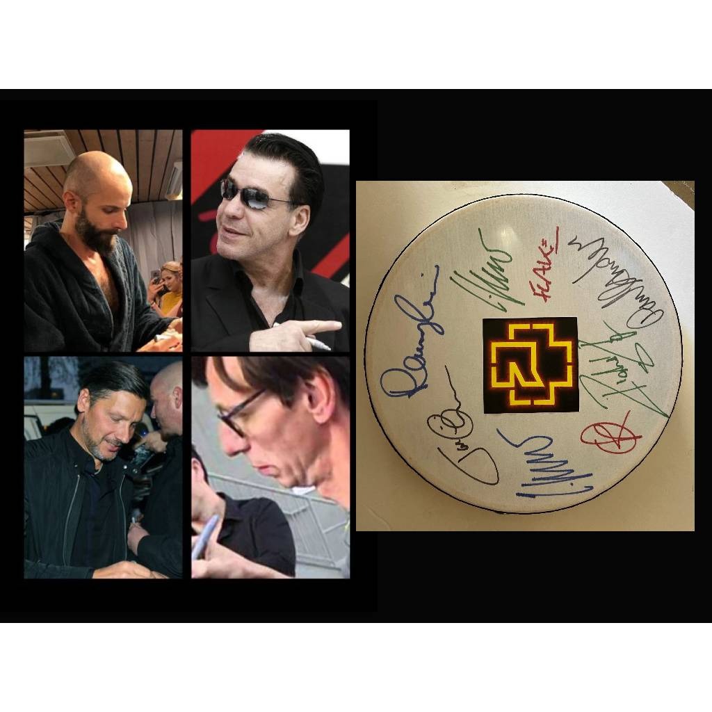 Rammstein Till Lindemann Richard Kruspe  Christian Lorenz band signed 14-in tambourine with proof