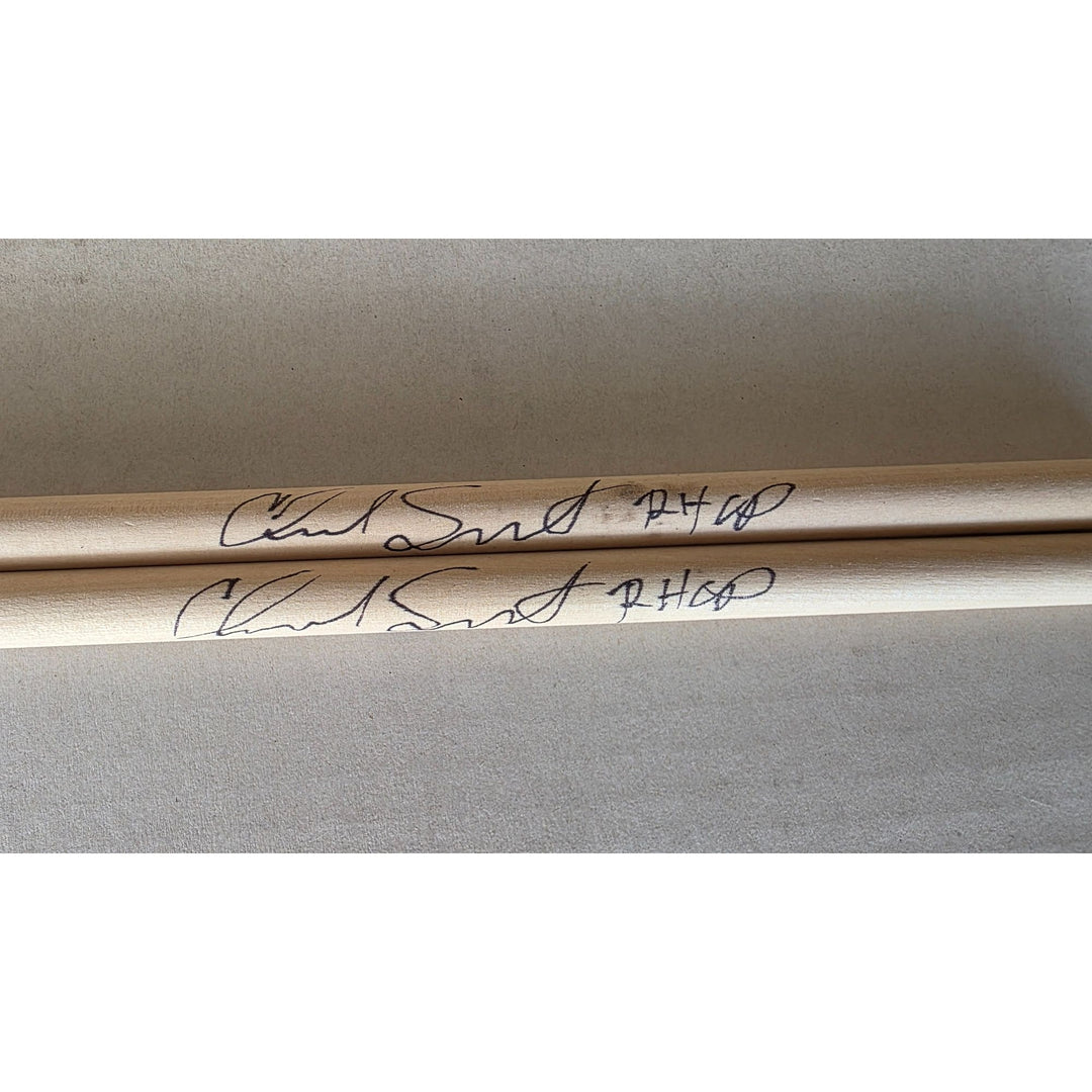 Chad Smith Red Hot Chili Peppers legendary drummer pair of drumsticks signed with proof.