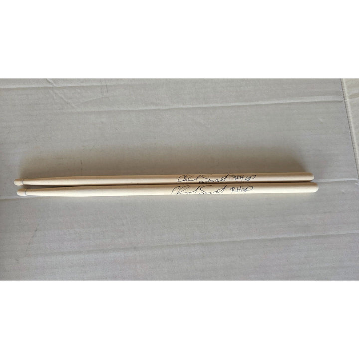 Chad Smith Red Hot Chili Peppers legendary drummer pair of drumsticks signed with proof.