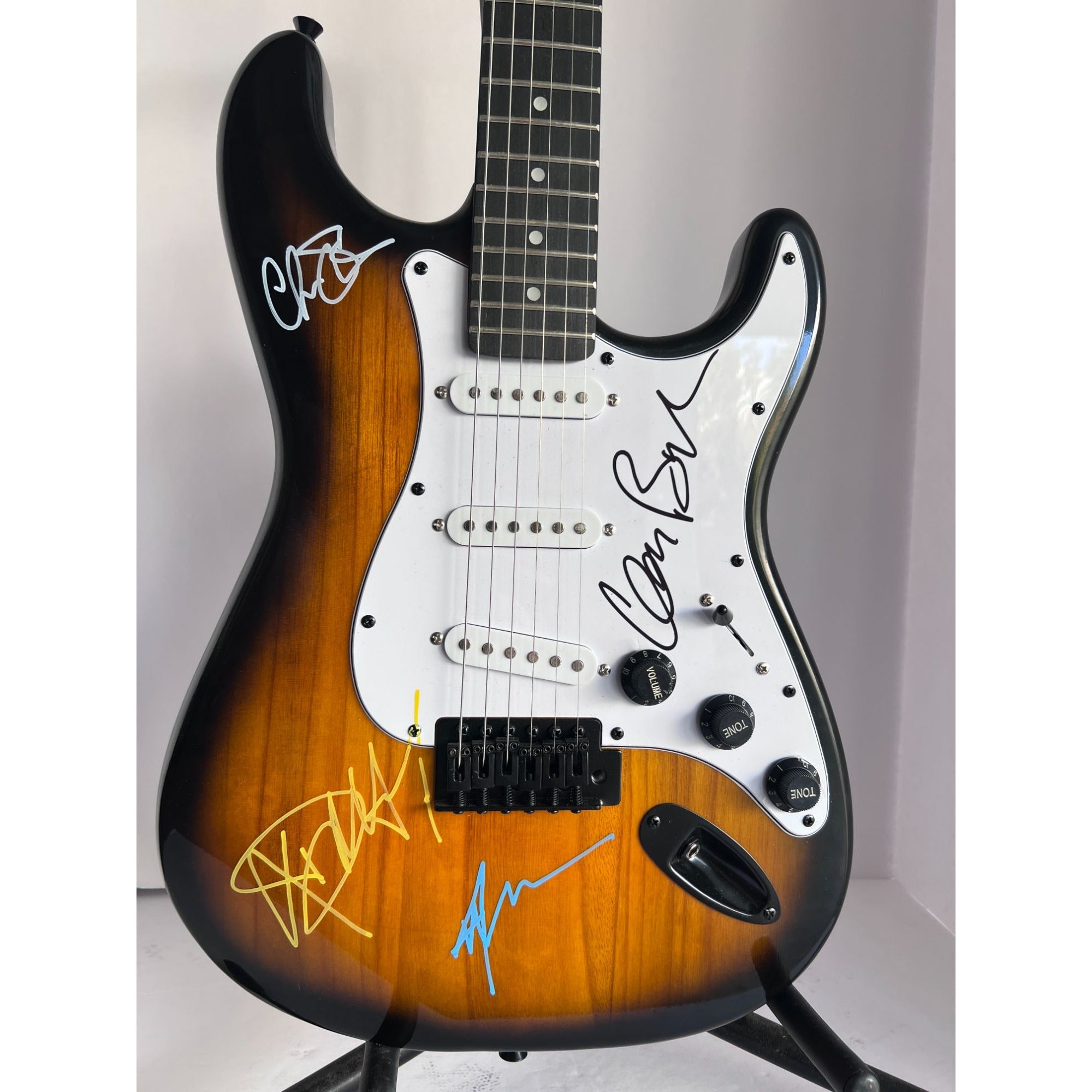 Deborah Harry Blondie band stratocaster electric guitar tobbaco full size signed whit poof