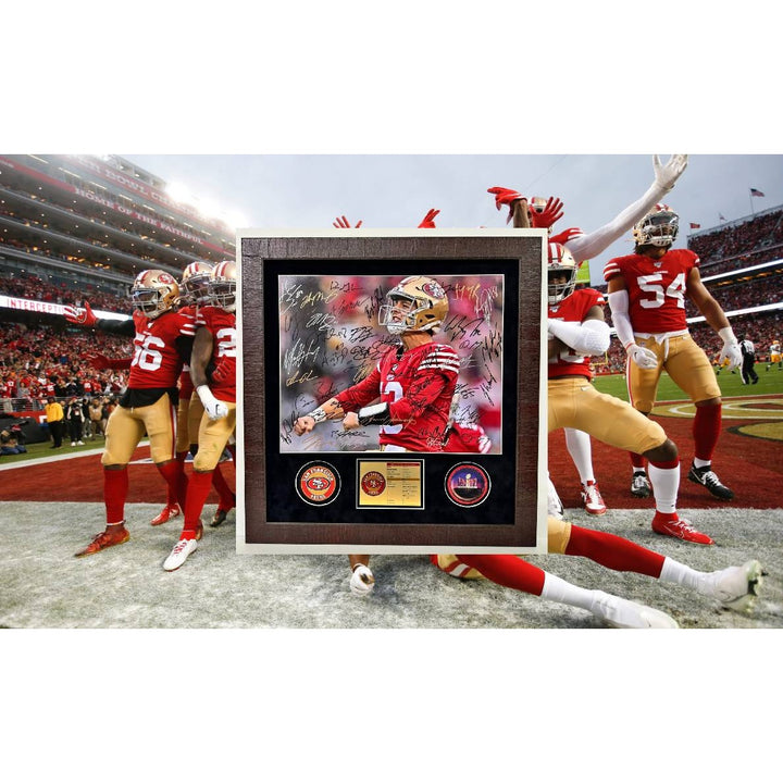 San Francisco 49ers2023 24 Deebo Samuel, Brock Purdy Christian McCaffrey 16x20 photo 40 plus signs team signed and framed (25x27) whit proof