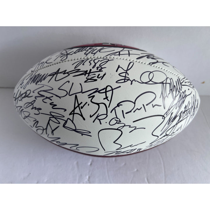 San Francisco 49ers 2023 24 Deebo Samuel, Brock Purdy Christian McCaffrey  full size team signed football with proof