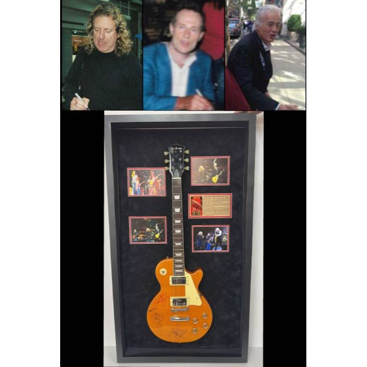 Led Zeppelin Jimmy Page Robert Plant John Paul Jones gold electric less Paul like Jimmy played  signed and framed with proof