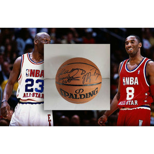 Kobe Bryant and Michael Jordan NBA game basketball signed with proof free acrylic display case