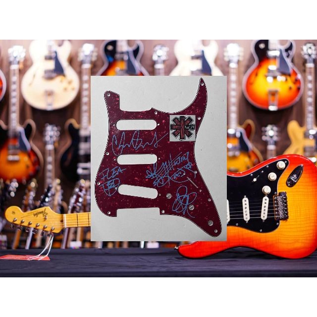 Red Hot Chili Peppers Anthony Kiedis flea Chad Smith  Stratocaster electric pickguard signed with proof