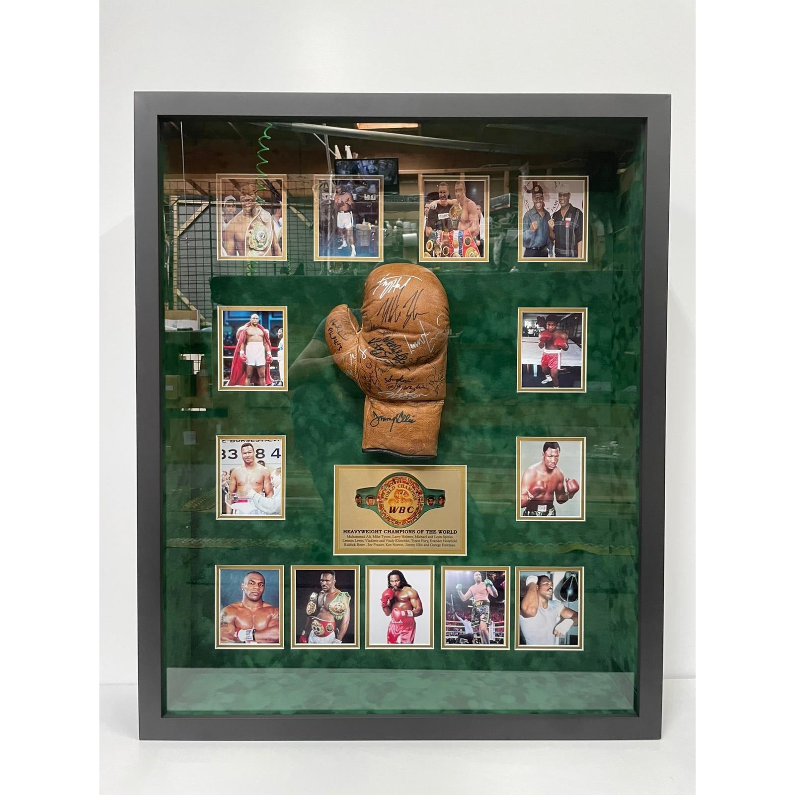 Heavyweight Champions Muhammed Ali Tyson Fury Mike Tyson George Foreman vintage boxing glove signed with proof