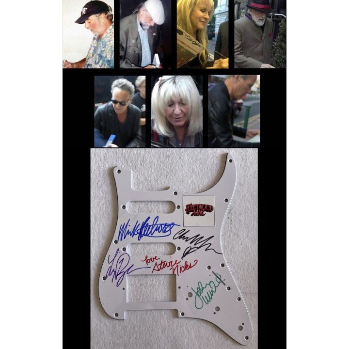 Fleetwood Mac Mick Fleetwood, Christine McVie, Stevie Nicks, Lindsey Buckingham, and John McVie pickguard signed with proof