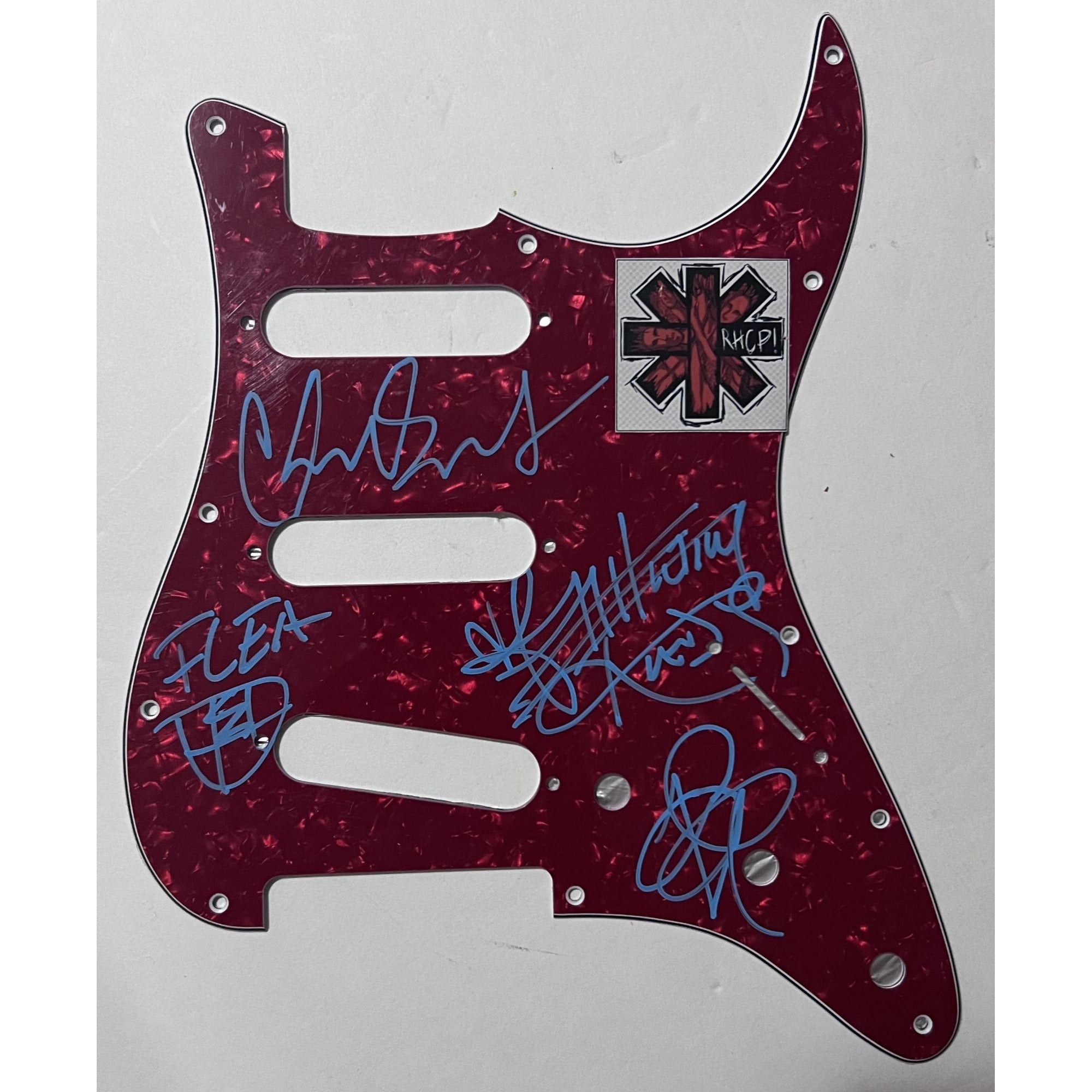 Red Hot Chili Peppers Anthony Kiedis flea Chad Smith  Stratocaster electric pickguard signed with proof