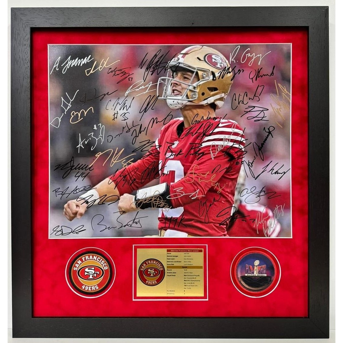 San Francisco 49ers2023 24 Deebo Samuel, Brock Purdy, Christian McCaffrey 16x20 photo 40 plus signs team signed and framed whit proof