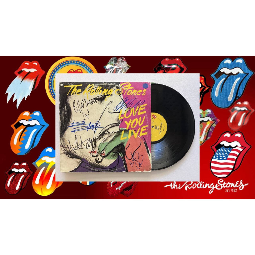 Rolling Stones Mick Jagger Keith Richards Mick Taylor Bill Wyman Charlie Watts Love You live  lp signed with proof