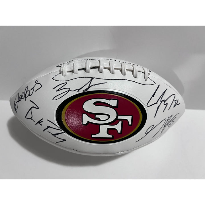 San Francisco 49ers Deebo Samuel Christian McCaffrey Brandon Aiyuk George Kittle Brock Purdy full size football signed with proof