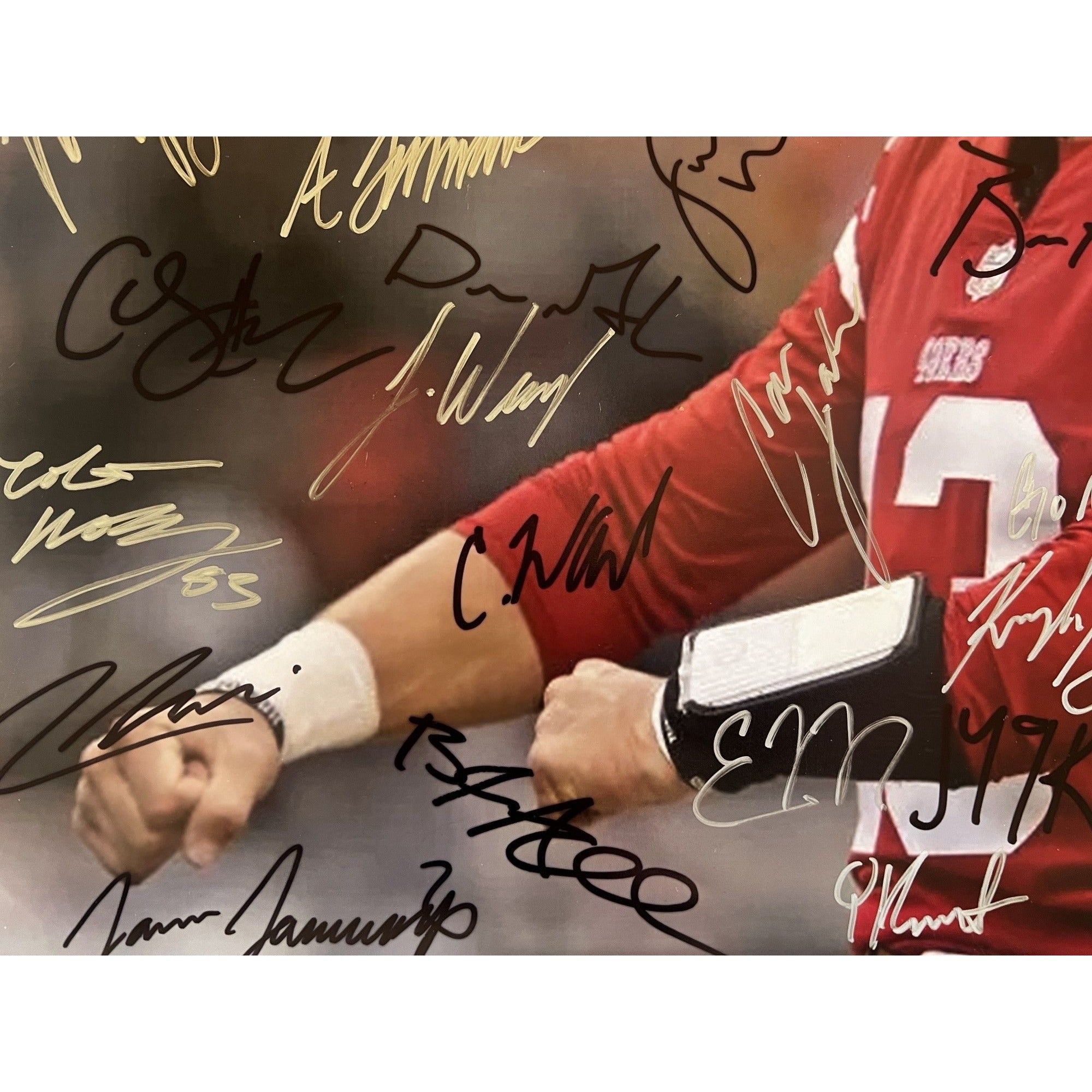 San Francisco 49ers Brock Purdy Christian McCaffrey Deebo Samuel NFC champions 2023-24 16x20 photo signed with proof