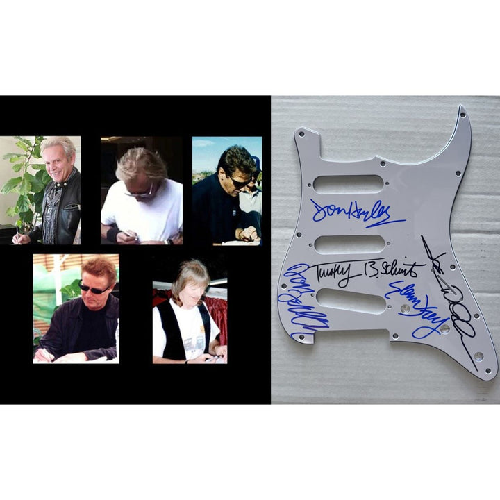 The Eagles Don Henley Glenn Frey Joe Walsh Timothy B Schmidt Don Felder Fender Stratocaster electric guitar pickguard signed with proof