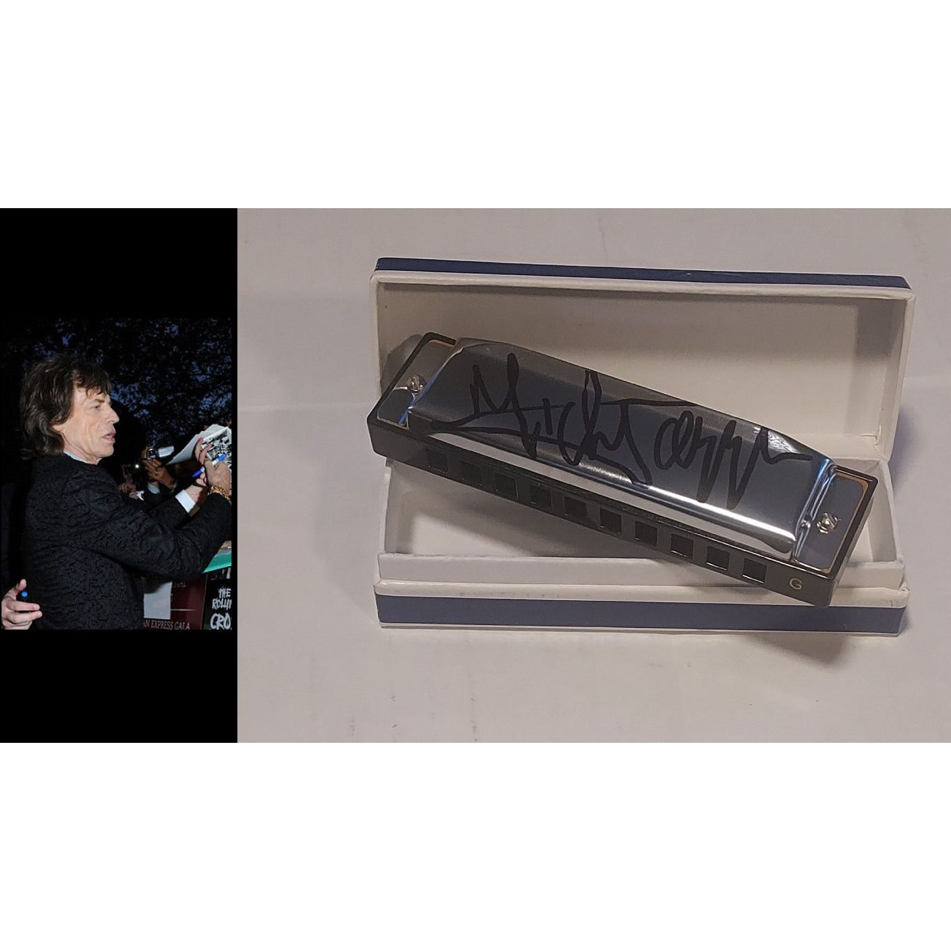 Mick Jagger harmonica signed with proof