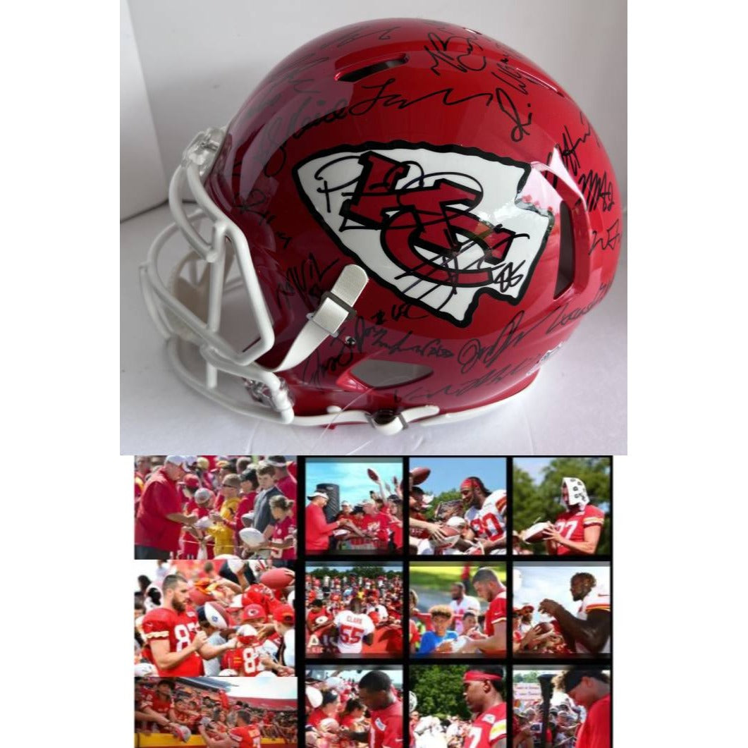 Kansas City Chiefs 2023 24  Riddell Speed authentic game model helmet 40 + sigs Patrick Mahomes Travis Kelce Andy Reid s