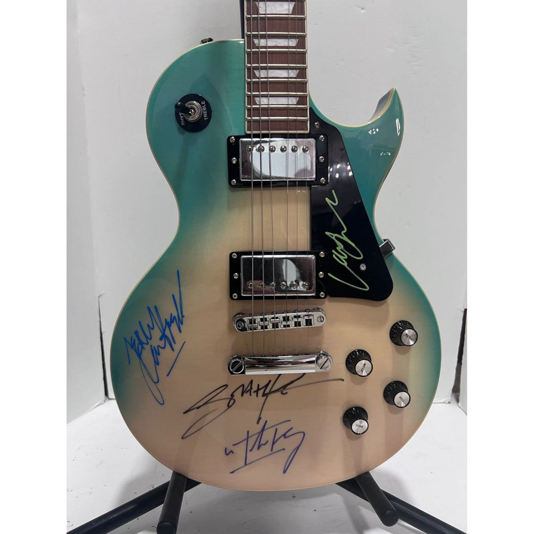 Scorpions Mikkey Dee, Matthias Jabs, Klaus Meine, Rudolf Schenker  lighting full size electric guitar signed with proof