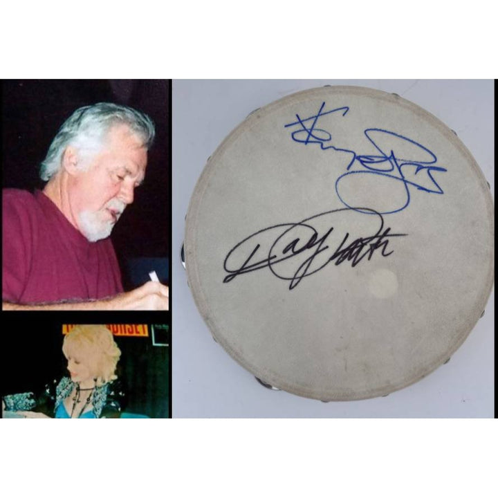 Kenny Rogers and Dolly Parton 10 inch tambourine signed with proof